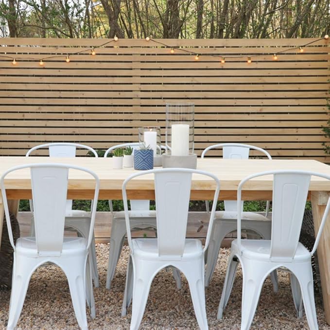 FDW | Set of 4 Metal Dining Chairs | Cream | Stackable Tolix Side Chairs with Backrest | Scratch-Resistant | Non-Slip Feet | Indoor/Outdoor Use | 330 lbs Capacity | Ideal for Kitchen & Restaurant