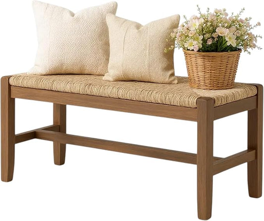 Alaterre Furniture Newport 40 Inch Solid Wood Entryway Bench - Modern Farmhouse Indoor Decorative Bench with Natural Seagrass Rush Seat - Furniture for Entryway, Dining Room, or Kitchen (Natural)