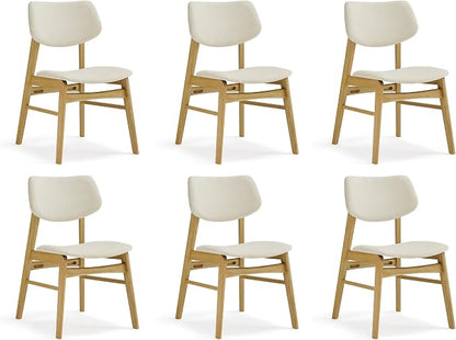KISLOT Wooden Dining Chairs Set of 6, Upholstered Modern Dining Room Chairs, Solid Oak Wood Kitchen Chairs with Soft Cushion Backrest for Farmhouse, Restaurant, Café (Cream Fabric & Original Color)
