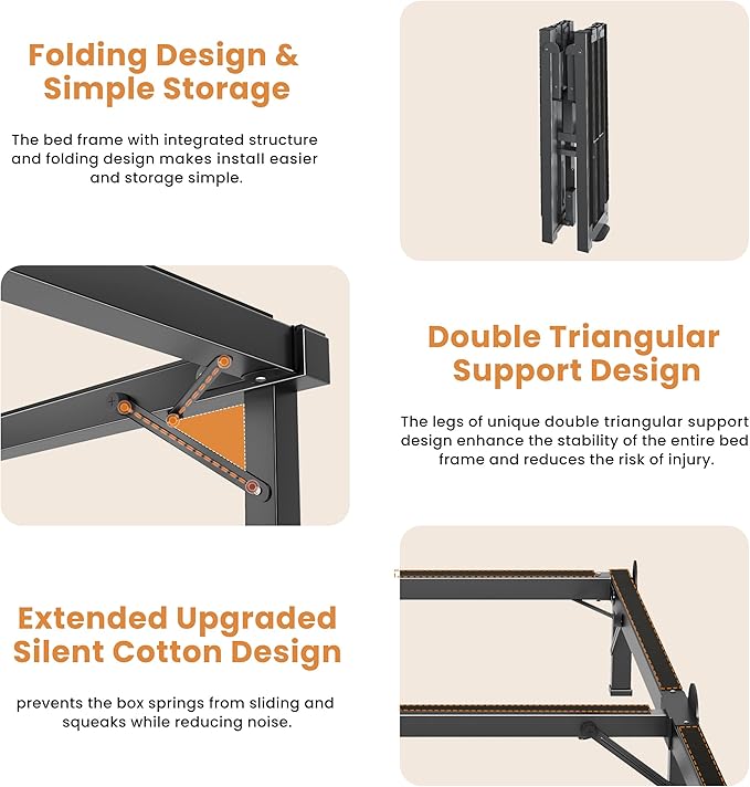 MAF Metal Bed Frame Full 8 Inches, 9-Legs Support Bed Base, Full Bed Frame for Box Spring and Mattress, Basics Bed Frame Headboard Attachable Tool-Free Easy Assembly, Black