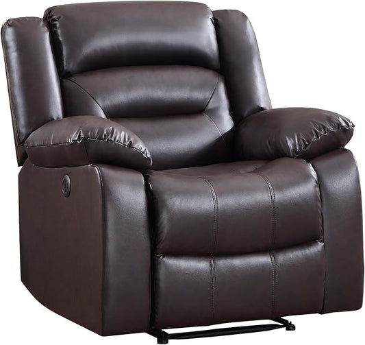 EBELLO Classic Power Recliner Chair, Faux Leather Oversized Electric Overstuffed Chair with Soft Cushion and Back, Sofa with Comfortable Armchair for Living Room, Brown