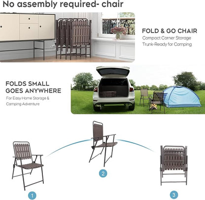 Outdoor Dining Set for 4, Patio Table and Foldable PP Chairs Set with 1.97'' Umbrella Hole, 5pcs Patio Furniture Set 37.8”x37.8” Dining Table Set with No Assembled Chairs for Porch Deck Backyard Pool