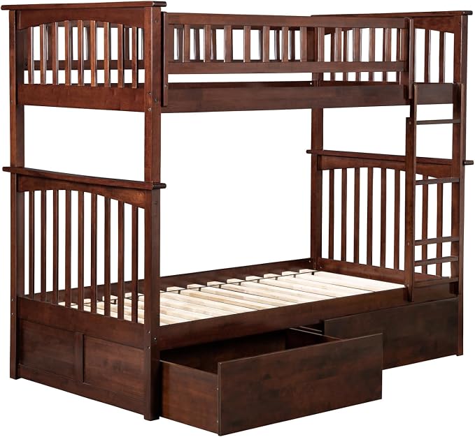 AFI, Columbia Twin Over Twin Ladder Bunk Bed with Storage Drawers, Walnut