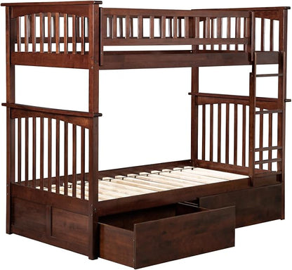 AFI, Columbia Twin Over Twin Ladder Bunk Bed with Storage Drawers, Walnut