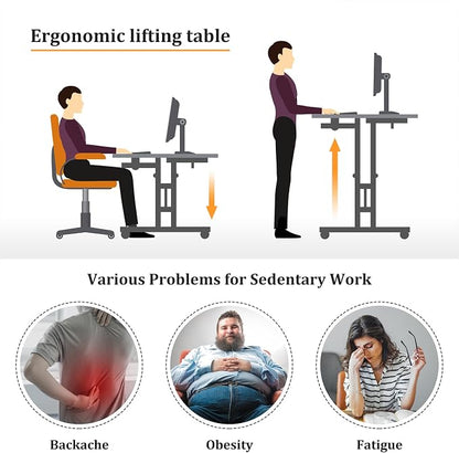 Enayplon Small Standing Desk with Wheels, Mobile Stand Up Desk, Portable Standing Table on Wheels for Walking Pad, Rolling Computer Desk Adjustable Height, Tall Table