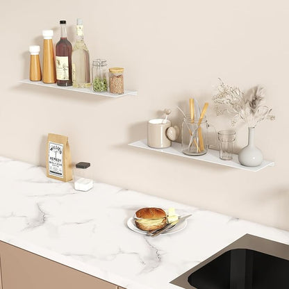 MKO 20" Floating Shelves for Wall, Long Metal Wall Mounted Shelf for Bathroom, Bedroom, Living Room, Kitchen, Display Hanging Shelves for Books/Storage/Room Decor 2 Packs, White