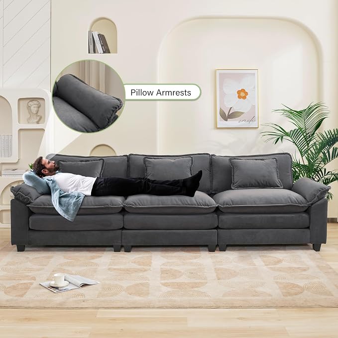 Oprisen 120" Modular Sectional Sofa, Comfy Cloud Couch Sectional Sofa, Velvet Sofa Sleeper Deep Seat Sofa with Throw Pillows for Living Room (Blue Gray, 120"- 3 Seater)