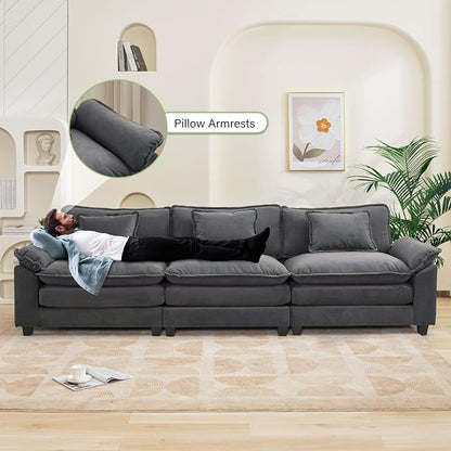 Oprisen 120" Modular Sectional Sofa, Comfy Cloud Couch Sectional Sofa, Velvet Sofa Sleeper Deep Seat Sofa with Throw Pillows for Living Room (Blue Gray, 120"- 3 Seater)