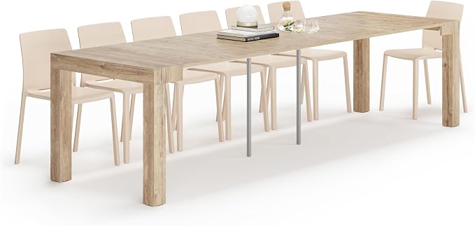 Mobili Fiver, First, Extendable Console Table 17.7(120) x35.4 in, Oak, for 4-14 People, Space-Saving Dining Table, Italian Furniture
