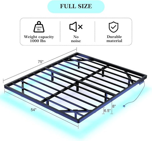 Awesofurni Floating Bed Frame Full Size with Smart LED Lights and Charging Station, Heavy Duty Modern Metal Platform Bed No Box Spring Needed - Easy Assembly and Noise Free