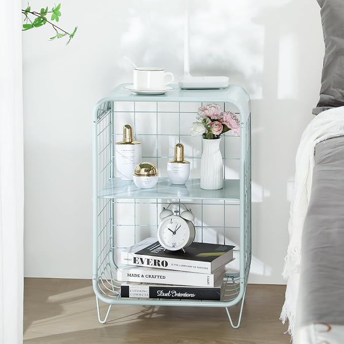 APEXCHASER Cute Nightstand,Metal Side Table,3 Tier End Table with Storage,Vintage Bedside Table,Girls Bedroom Furniture,Coffee Table for Living Room,Bedroom,Dorm,Mint Green