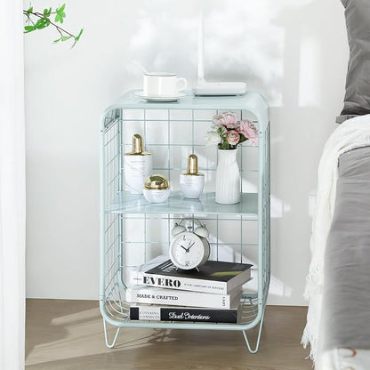 APEXCHASER Cute Nightstand,Metal Side Table,3 Tier End Table with Storage,Vintage Bedside Table,Girls Bedroom Furniture,Coffee Table for Living Room,Bedroom,Dorm,Mint Green