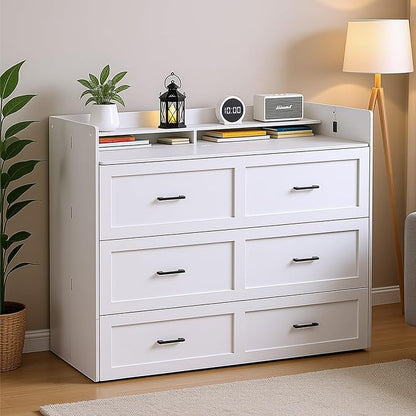 Kikihouse Murphy Bed with Storage & Charging Station, Queen Size Murphy Cabinet Bed Hideaway Bed with Motion Sensor Lights for Bedroom/Guest Room/Office, Foldable Platform Bed Frame, White