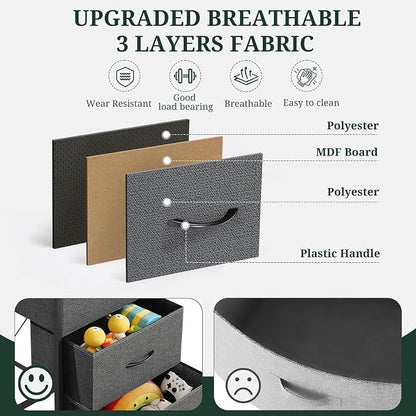 5 Drawers Dresser for Bedroom, Fabric Storage Tower Organizer with Wooden Top and Steel Frame, Tall Chest of Drawers for Closet, Entryway, Dorm, Gray