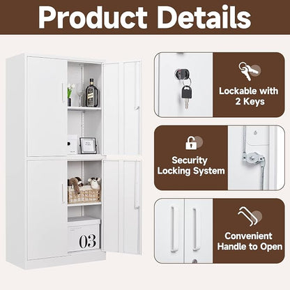 Metal Storage Cabinets with Locking Doors,71" Tall Garage Cabinet with 3 Adjustable Shelves, Lockable Steel Office Storage Caninet Tool Cabnet for Home Office,Garage, Pantry