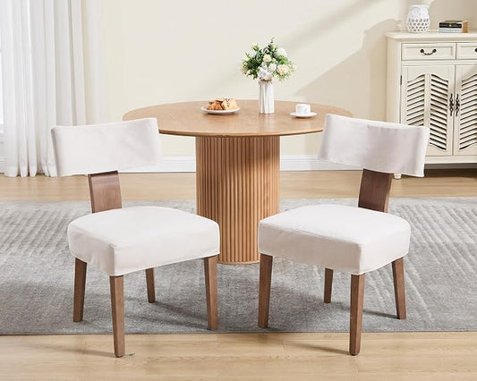 HNY Mid Century Modern Dining Chairs Set of 2 with Seat Covers, Farmhouse Linen Fabric Upholstered Accent Chairs Curved Backrest Kitchen Chairs, with Hardwood Frame, Beige