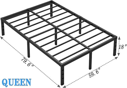 NEW JETO Metal Bed Frame,Queen Size Bed Frame with Storage Space,Heavy Duty Sturdy Mattress Foundation,Easy Assembly,No Box Spring Needed, Black,18 Inch,Queen