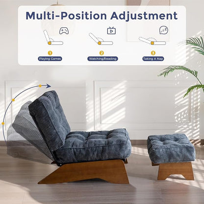 MAXYOYO Accent Chair with Ottoman Adjustable Backrest, Tufted Living Room Chair Upholstered Lounge Chair with Footrest Set, Modern Chair Cozy Reclining Chair for Reading Room, Dark Grey