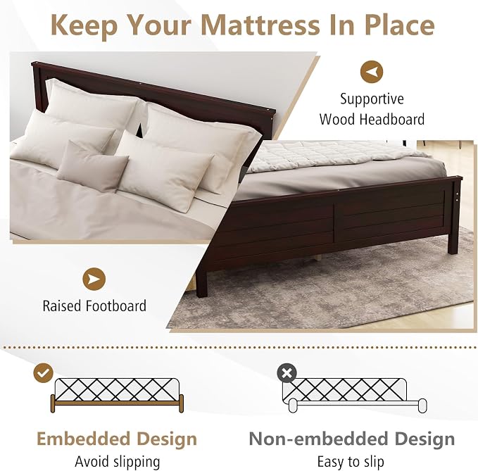 KOMFOTT Full Size Wood Bed Frame with 2 Storage Drawers, Mid Century Platform Bed Frame with Headboard, Sturdy Wooden Slats Support, Modern Mattress Foundation, No Box Spring Required, Easy Assembly