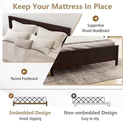 KOMFOTT Full Size Wood Bed Frame with 2 Storage Drawers, Mid Century Platform Bed Frame with Headboard, Sturdy Wooden Slats Support, Modern Mattress Foundation, No Box Spring Required, Easy Assembly