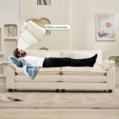 Oprisen 86" Modular Sectional Sofa, Comfy Cloud Couch Sectional Sofa, Chenille Sofa Sleeper Deep Seat Sofa with Throw Pillows for Living Room (Beige White, 86"- Loveseat)