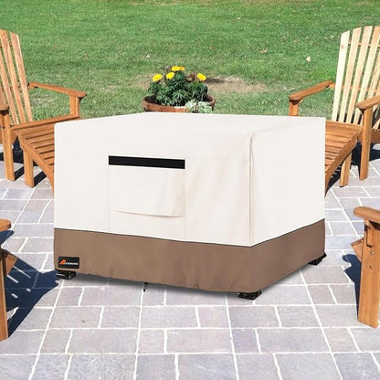 Fire Pit Cover Square, Outdoor Heavy Duty Durable 600D 100% Waterproof Tear-Resistant 42-44 Inch Fire Pit Cover, Patio Fire Pit Table Covers, Beige 44" L x 44" W x 24" H