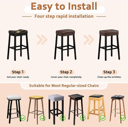 PU Leather Bar Stool Covers Rectangular, 100% Waterproof Stool Covers Rectangle Super Stretch 20% Thicker Leather Saddle Stools Cover Rectangular Counter Bar Stools with Elastic Band (6 PCS, Brown)