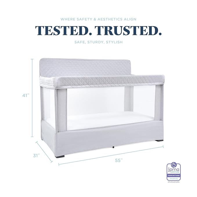 Baby Delight Lunaire Full Size Crib | Breathable Mesh Baby Crib | Tool-Free Assembly Baby Bed | Pebble Grey