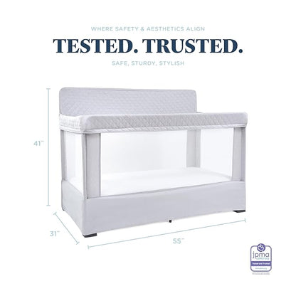 Baby Delight Lunaire Full Size Crib | Breathable Mesh Baby Crib | Tool-Free Assembly Baby Bed | Pebble Grey