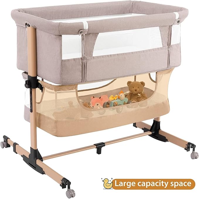 Soobaby Baby Crib Baby Bassinet Bedside Crib Adjustable Portable Bed for Infant,co Sleeping Bassinet Newborn Must Have Bed (Beige)