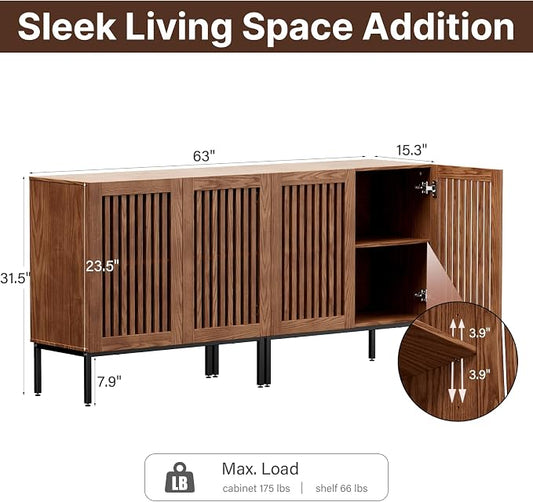 BVIUNTWO Set of 2 Accent Storage Cabinet with Doors and Adjustable Shelf,Freestanding Buffet Cabinet,Modern Sideboard Buffet Cabinet for Living Room,Dining Room,Kitchen, Hallway,Brown