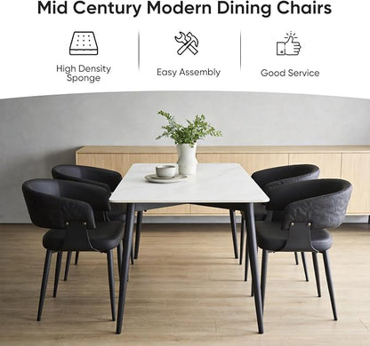 Atoll Modern Accent Dining Chairs Set of 4 with Upholstered PU Leather Seat & Curved Back, Metal Legs, Mid-Century Kitchen Chair for Dining Room, Living Room or Office (4, Black)