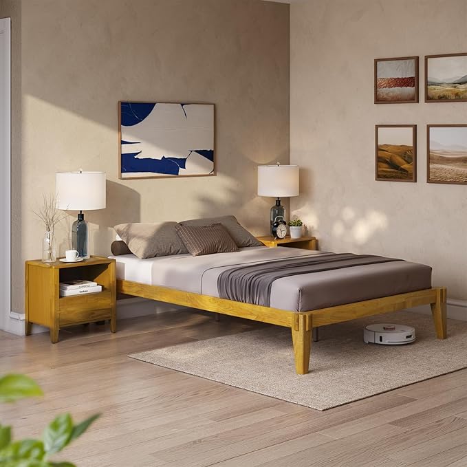 Bme Chalipa 14” King Bed Frame - Solid Wood Platform Bed - Japanese Joinery Bed Frame - Wood Slat Support - No Box Spring Needed - Easy Assembly - Minimalist & Modern Style, Golden Natural