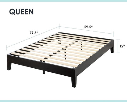 Mellow Naturalista Grand 12 Inch Solid Wood Platform Bed with Wooden Slats, Easy Assembly, Queen, Black
