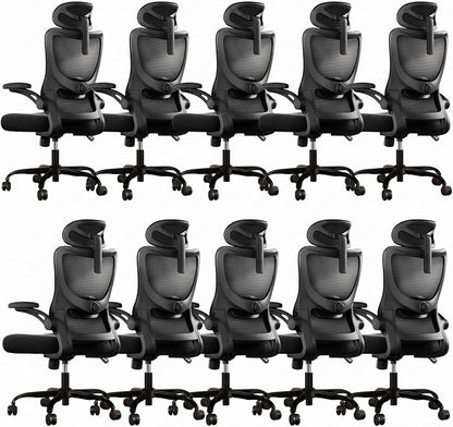 Marsail Ergonomic Office Chair with 3D Armrests, Pack of 10 | Office Desk Chair with High Back Mesh, Adjustable Lumbar Support, Rolling Work Swivel Task Chairs with Wheel, Headrest, home