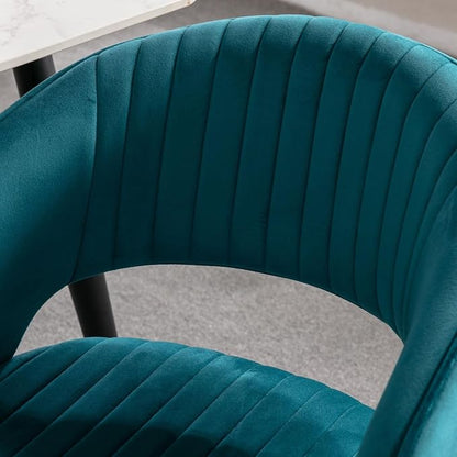 Hyfirm Teal Velvet Dining Chairs Set of 2, Modern Gold Dining Room Chairs with Hollow Back, Upholstered Accent Kitchen Chairs for Living Room/Reception/Restaurant
