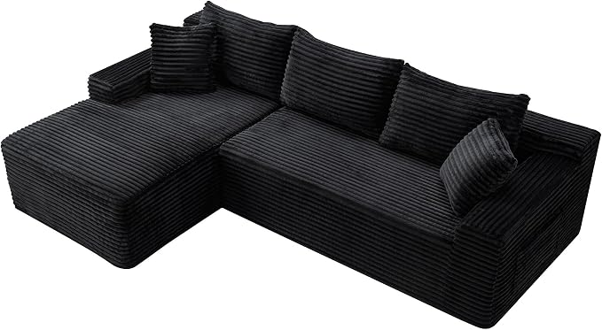 95" L-Shaped Cloud Sectional Couch, Left Facing Modular Compressed Boneless Sectional Sofa with Chaise Lounge, Plush Corduroy Boneless Corner Sofa for Living Room