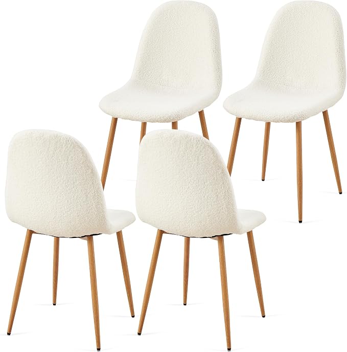 Teddy Fleece Dining Chairs Set of 4 - Modern Upholstered Chairs with Metal Legs for Living, Bedroom,Dining Room - White Dining Chairs Set for 4