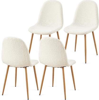 Teddy Fleece Dining Chairs Set of 4 - Modern Upholstered Chairs with Metal Legs for Living, Bedroom,Dining Room - White Dining Chairs Set for 4