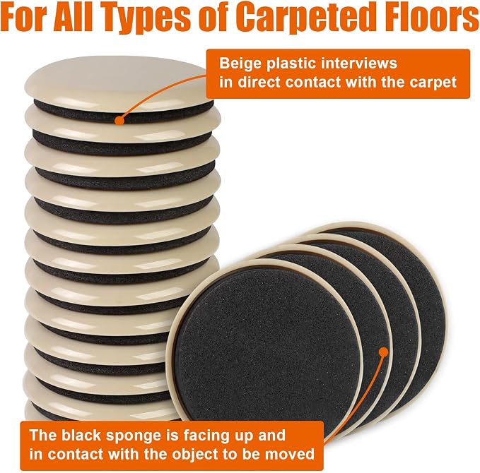 16PCS Furniture Sliders, 2 12/25" Furniture Sliders for Hardwood Floors, Reusable for Carpet, Heavy Duty Furniture Movers Sliders, Carpet, Floor Protectors (Beige)