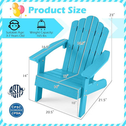 Costzon Kids Adirondack Chair, All-Weather HIPS Toddler Outdoor Chair, Wooden Textured Plastic Fire Pit Chair, Kids Patio Chair for Backyard Lawn Garden, Fits Children Age 3-7 Years (1, Turquoise)