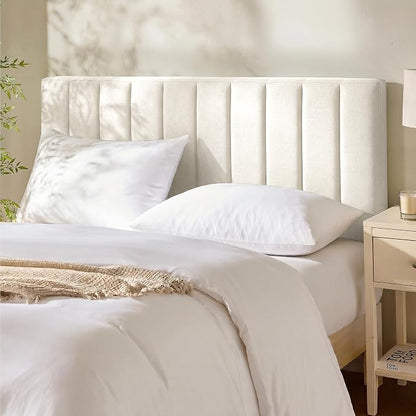 Hearth & Harbor Wall Mounted King Headboard Only, Bed Headboard King Size | Easy Assemble, Floating Peel & Stick, Upholstered Channel Stitched, 3D Wall Panels, 5 Strips of 3M Tape Included, Off White
