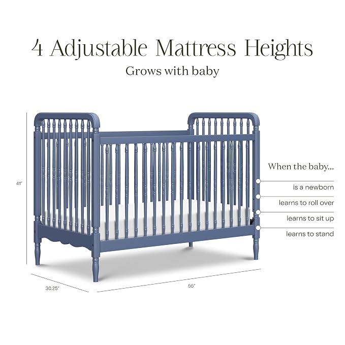 Namesake Liberty 3-in-1 Convertible Spindle Crib, Cove Blue | GREENGUARD Gold & FSC Certified, Converts to Toddler Bed & Daybed, 4 Adjustable Heights, Toddler Conversion Kit Included