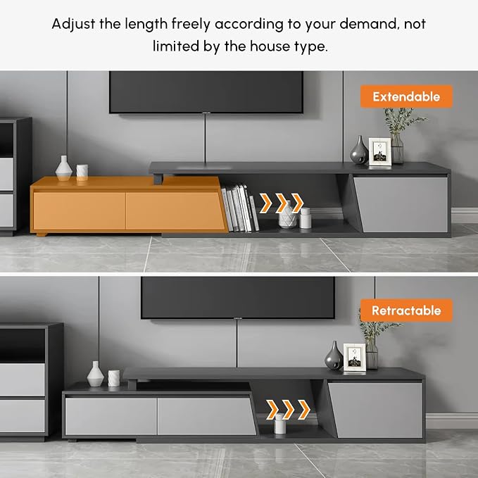 homary Extendable TV Stand with 3 Drawers Minimalist Rectangle Entertainment Center TV Console Up to 110" (70.9”W-110.2”W) (Gray)