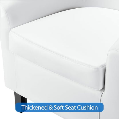 Topeakmart Faux Leather Club Chair, Modern Accent Chair and Cozy Barrel Chair with Sturdy Wood Legs for Living Room Bedroom Reception Room, White