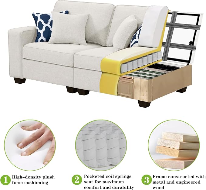 Legend Vansen Oversized Modular Sectional Sofa,U/L‑Shaped Reversible Couch with Ottoman,Deep Seat Plush Polyester Sofa for Living Room,8‑Seater,Cream