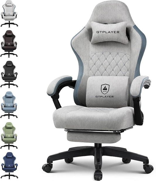 GTPLAYER Gaming Chair, Computer Office Chair with Pocket Spring Cushion, Linkage Armrests and Footrest, High Back Ergonomic Computer Chair with Lumbar Support Task Chair with Footrest