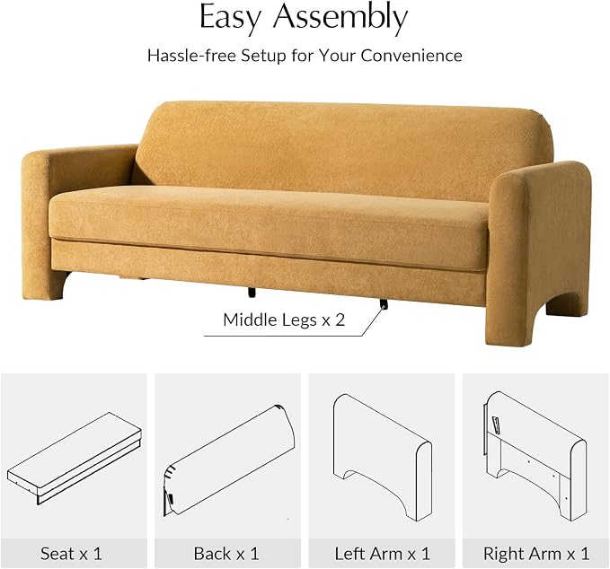 HULALA HOME 84" Modern Curved Sofa, 3 Seater Sofa for Living Room, Camel