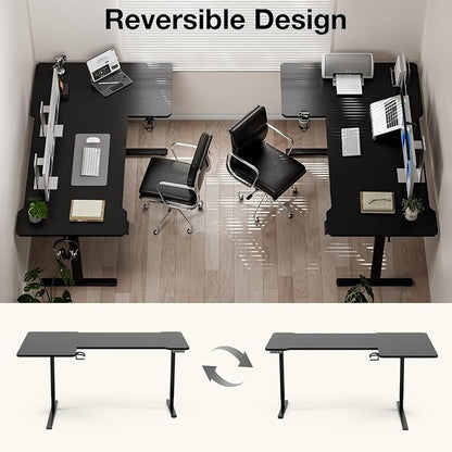 Acrolix L Shaped Electric Standing Desk - 71x43.5 Inch Reversible Corner Sit Stand Desk with Hook&Cup Holder,Electric Height Adjustable Table,for Home Office Gaming&Trading Computer Desk, Black
