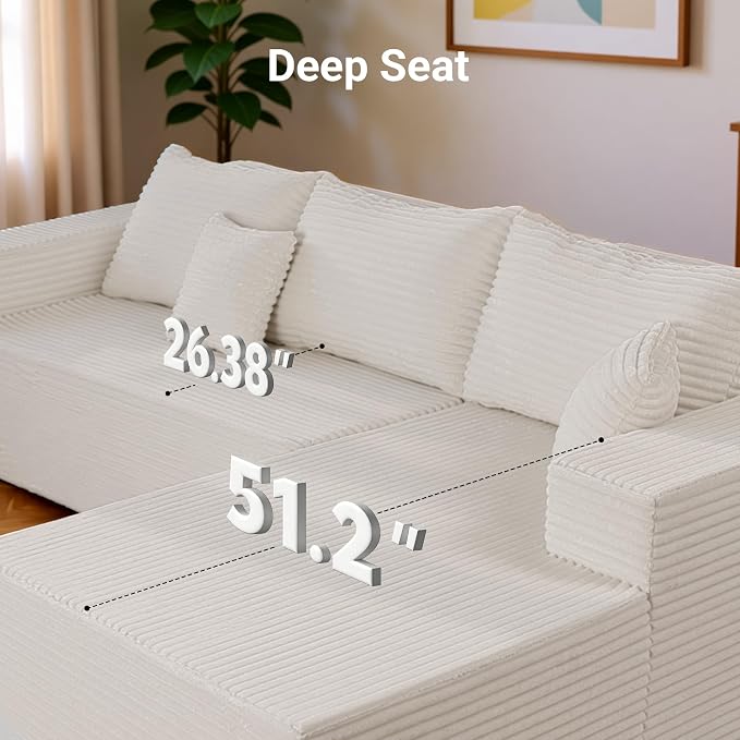 Claiks Boneless Couch, Cloud Couch Sectional, L-Shape Corduroy Modular Sectional Sofa Deep Seat, Upholstered Couches for Living Room, No Assembly Required, Beige, Right Facing Chaise